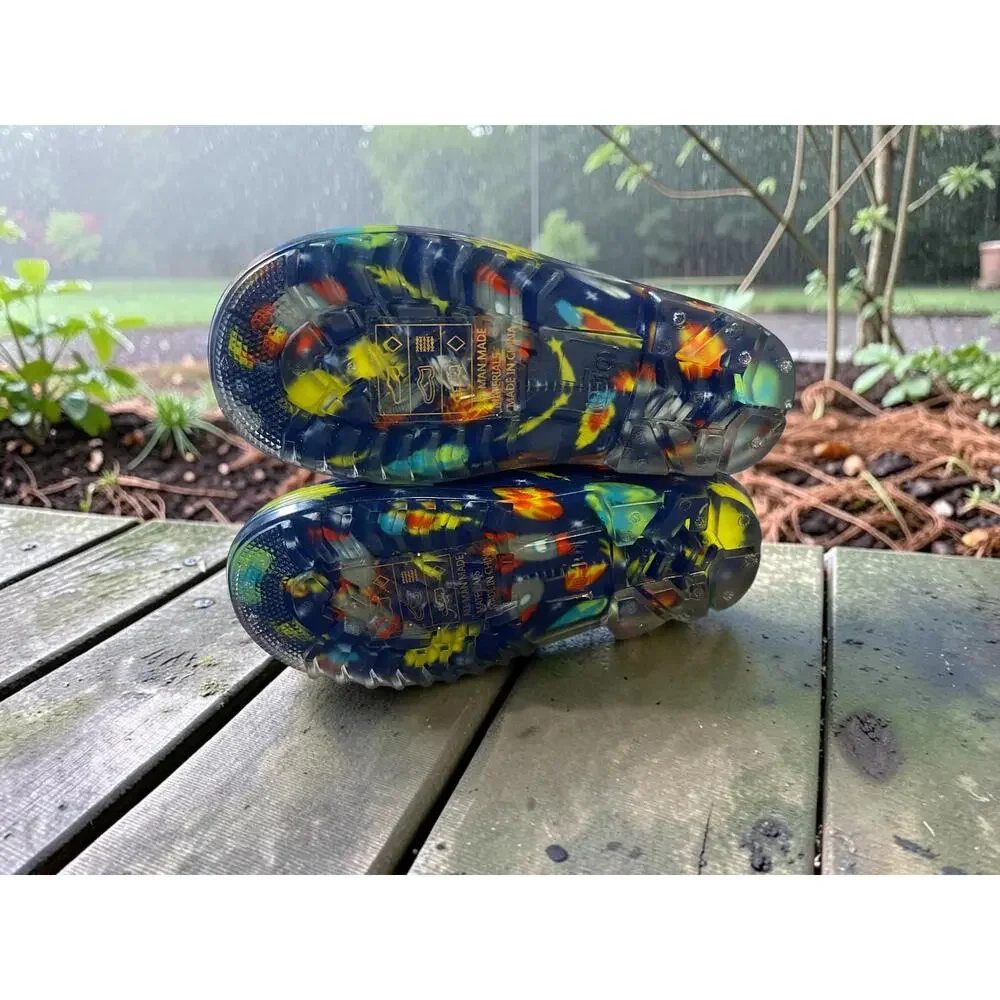 Squiggles NEW Kids Space Rubber Rain boots Size 9-10 Pull on Astro Blue Planets